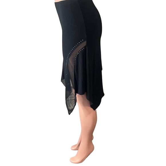 Vintage Y2K Black Handkerchief Skirt Size L Sheer Panels Rhinestone Goth USA - Picture 3 of 7